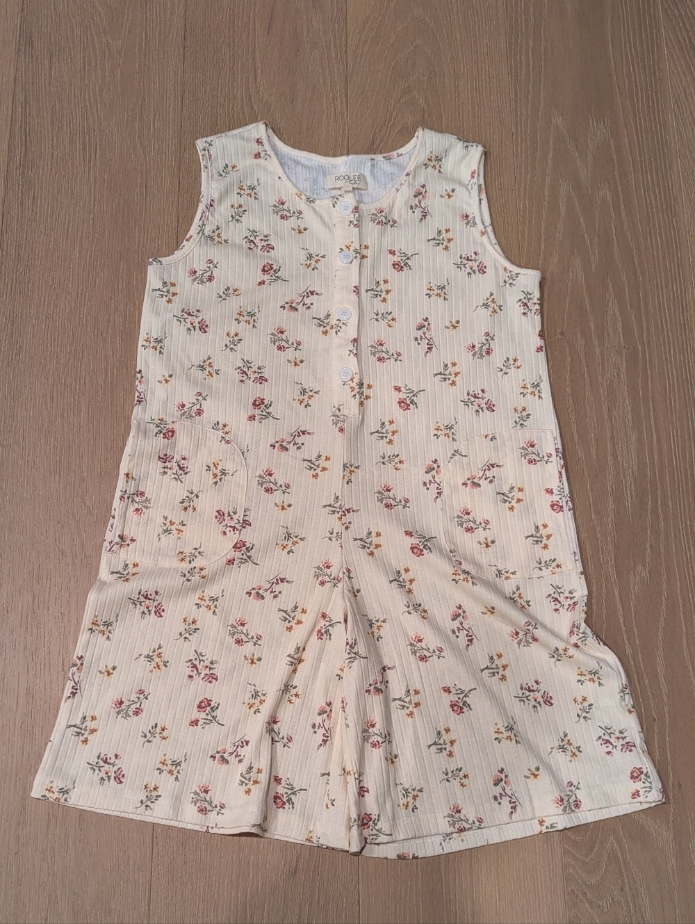 Cream Floral Ribbed Romper